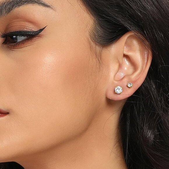 Titanium Stud Earrings Set Hypoallergenic Cubic Zirconia Round Surgical Stainles - Picture 3 of 8